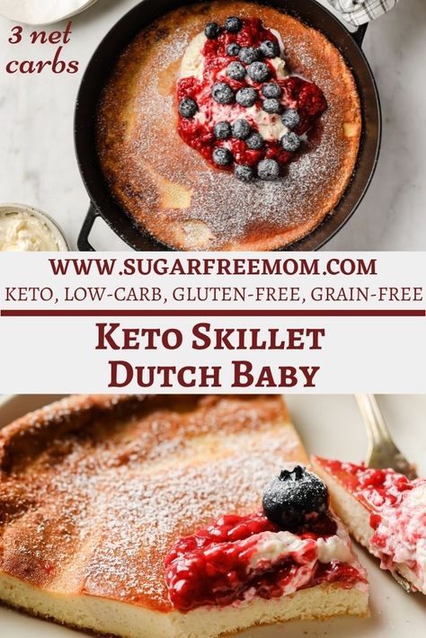 Sugar Free Cast Iron Skillet Keto Dutch Baby Keto Dutch Baby, Puffy Pancake, Dutch Baby Recipe, Mini Burger, German Pancakes, Dutch Baby Pancake, Squeezed Lemon, Keto Pancakes, Yorkshire Pudding