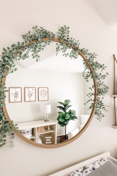 Safari Nursery Mirror, Greenery Nursery Neutral, Nursery With Mirror, Tropical Rainforest Nursery, Baby Girl Jungle Nursery, Girls Safari Nursery, Mirror For Nursery, Safari Nursery Room