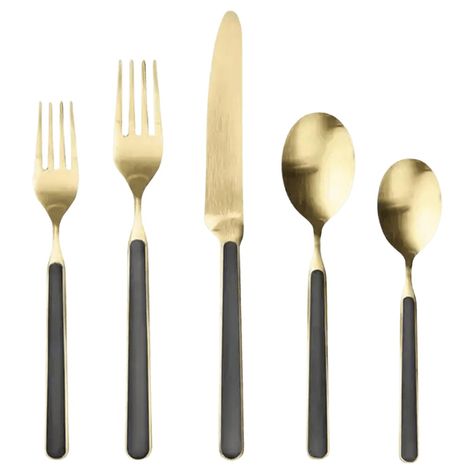 Fantasia Gold in Black Archives - Theoni Collection Silverware Sets, Black Flatware, Table Knife, Fiberglass Resin, Countertop Organization, Gold Flatware, Commercial Dishwasher, Construction Crafts, Dessert Fork