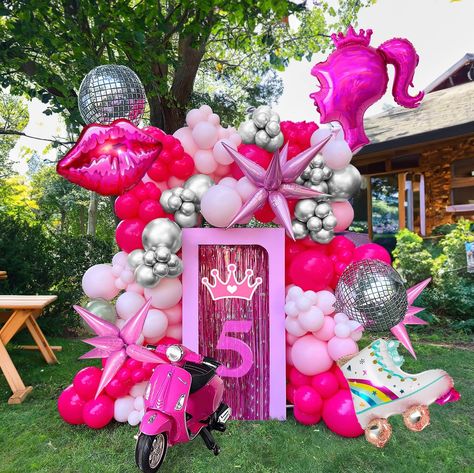 PRICES MAY VARY. 【Princess Hot-pink and silver Balloon Kit】INCLUDES the following 140+PCS 5" 10" 12"18" balloons in various sizes, we chose hot-pink and silver as Palette for the theme, Add 6 mor foil Pink Theme balloons。Balloon & Glue Dot Tie Kit lets you create a Sweetie and elegant atmosphere for Princess themed party, try 2023 hottest Pink of all age! 【100% Reliable Color 】 We insist on 100% real photography，Providing True Color of every single balloons,what you have to do is trust your colo Pink Silver Balloon Garland, Starburst Balloon, Barbie Party Decor, Pink Theme Party, Silver Balloon Garland, Barbie Dance, 80s Party Decorations, Pink Party Theme, Balloon Wreath