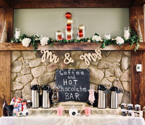 Coffee Bar Wedding Reception Ideas, Hot Chocolate Bar For Wedding, Coffee Bar Wedding Reception, Coffee And Hot Chocolate Bar, Wedding Hot Chocolate Bar, Coffee Bridal Shower, Coffee And Hot Chocolate, Coffee Bar Wedding, Wedding December