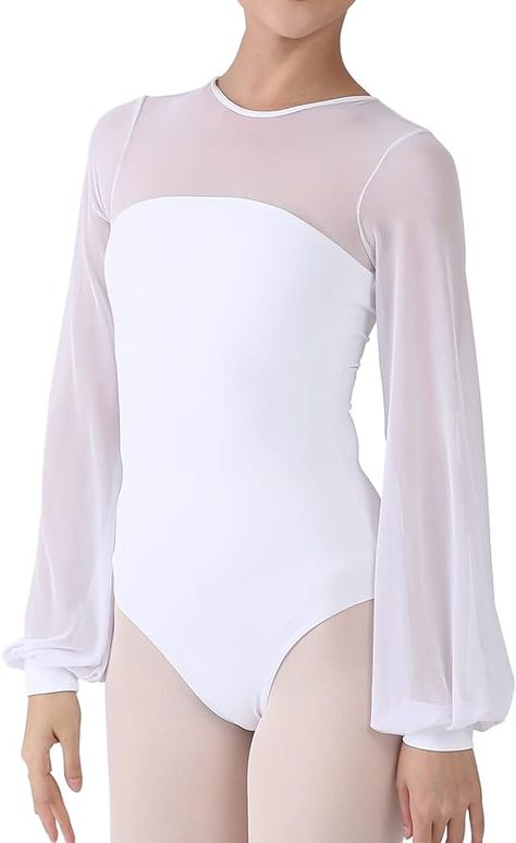 Amazon.com: Dance Elite Aisling Mesh Shoulder and Sleeves Dance Leotard For Women Ballet (White, Adult XS) : Clothing, Shoes & Jewelry Ballet White, Ballet Shop, White Leotard, Ballet Leotards, Womens Leotards, Dance Gymnastics, Long Sleeve Leotard, Gymnastics Outfits, Silky Texture