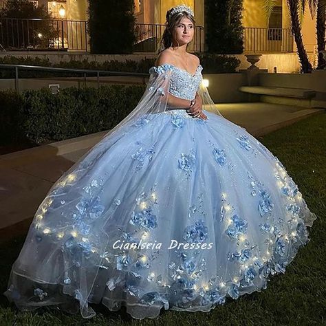 Blue Charro Quinceanera Dresses, Sweet 16 Dresses Blue, Quinceanera Dresses With Cape, Sweet 16 Dresses Long, Long Sweet 16 Dresses, Sky Blue Quinceanera Dresses, Light Blue Quinceanera Dresses, Cotillion Dresses, Quinceanera Themes Dresses