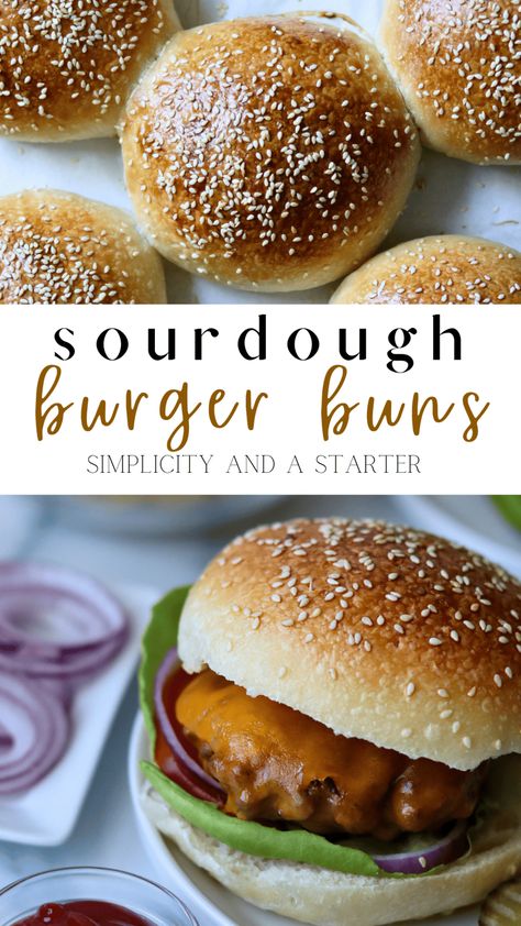 Easy Sourdough Burger Buns (Same-Day Recipe!) - Simplicity and a Starter Sourdough Burger Buns, Sourdough Burger, Burger Buns Recipe, Discard Recipe, Gourmet Burger, Juicy Burger, Easy Sourdough, Sourdough Starter Recipe, Sour Dough