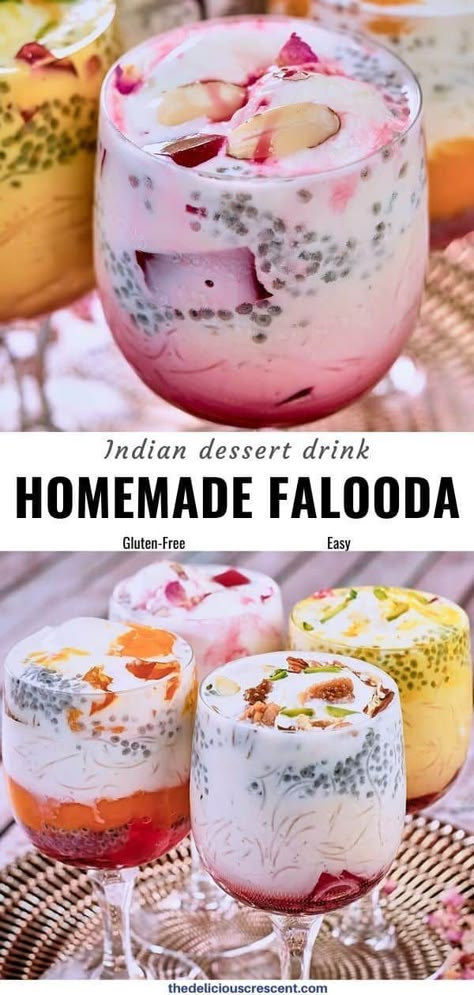 Jello With Fruit, Falooda Recipe, Easy Indian Dessert, Rose Syrup, Rose Flavored, Basil Seeds, Milk Ice Cream, Indian Dessert, Indian Dessert Recipes