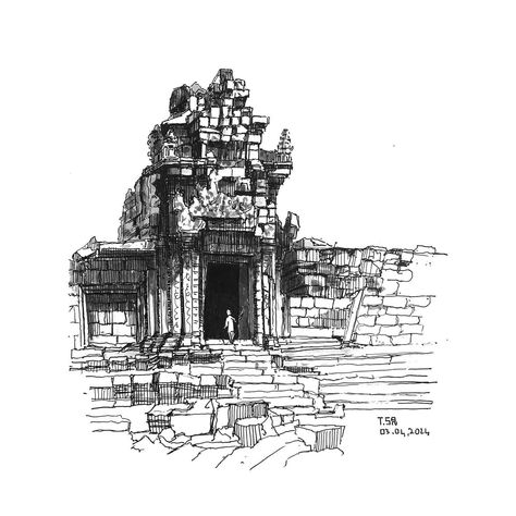 _Day263 : a quick sketch of Cambodia ruins temple.(Ta prohm temple ) _pic source : https://www.flickr.com/photos/daniel_laskowski/9451663966/in/photostream/ . . . . . . . . . #sketch #sketch_daily #roughsketch #global_sketchers #sketchbook #lineart #inkdrawing #illustrarch #sketch_architecture #ArchiSketcher #perspective #sketcharchitecture #drawing Temple Sketch, Sketch Journaling, Sketchbook Lineart, Ta Prohm Temple, Temple Drawing, Sketch Architecture, Ta Prohm, Daily Sketch, Sketch Daily