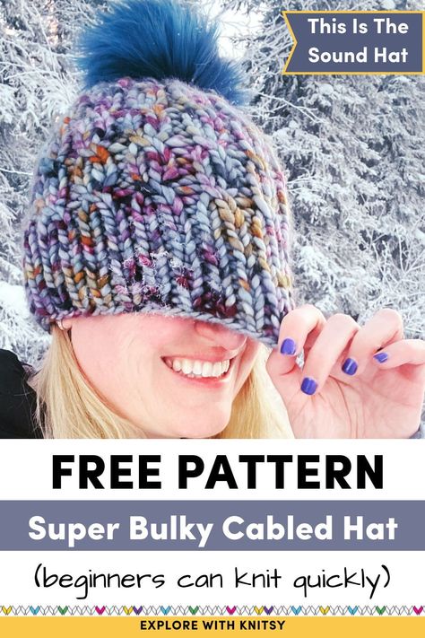 Super Bulky Yarn Patterns, Knitted Hat Patterns Free Women, Chunky Hat Pattern, Bulky Yarn Patterns, Cable Knit Hat Pattern, Cabled Hat Pattern, Beanie Pattern Free, Easy Knit Hat, Knit Hat Pattern