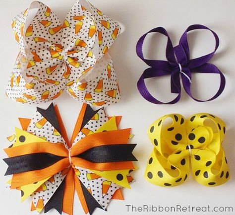 Make Bows, Halloween Hair Bows, Pinwheel Bow, Hair Bow Tutorial, Ribbon Sculpture, Bows Diy Ribbon, Types Of Hair, Halloween Bows, Bow Headband Hairstyles