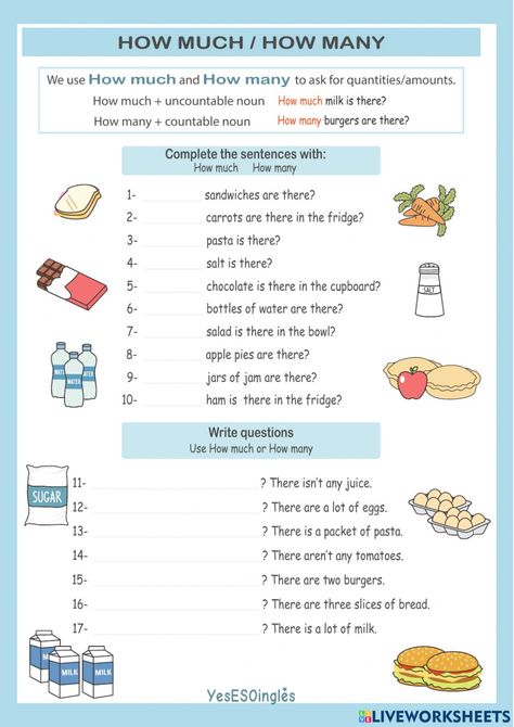 How much How many interactive activity How Much Is It, Which Is Different Worksheet, Should Must Have To Worksheet, How Much And How Many Worksheet, Much And Many Worksheet, How Many Worksheet, Grade 4 English Worksheets, Some Any Much Many Worksheet, English Exercises For Kids