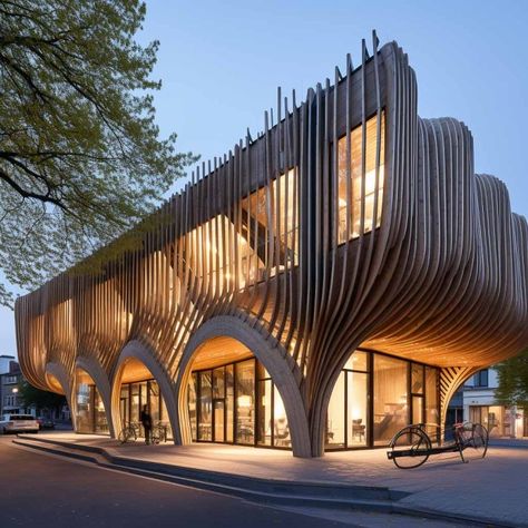 Timber Building Concept Steel And Timber Architecture, Theater Facade Architecture, Archive Building, Rectangular Building Design, Timber Facade, German Buildings, Architecture Massing, City Design Concept, Iconic Architecture