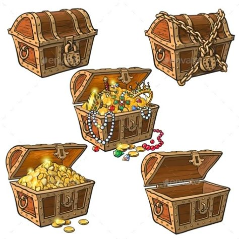 Cartoon Treasure Chest, Pirate Illustration, Treasure Chests, Pirate Treasure Chest, Chest Opening, Pirate Treasure, Jewelry Hand, Prop Design, Treasure Boxes