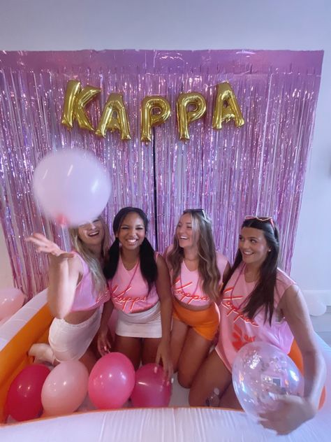 sorority, bid day, bid day themes, group poses, college life, college theme, sorority bid day, college outfits, basketball theme outfits, big little, kappa kappa gamma, college must haves, recruitment, asu, arizona state sorority, Pinterest inspired, pose ideas, picture ideas Sorority Bid Day, Bid Day, Sorority, Balloons, Basketball, Quick Saves