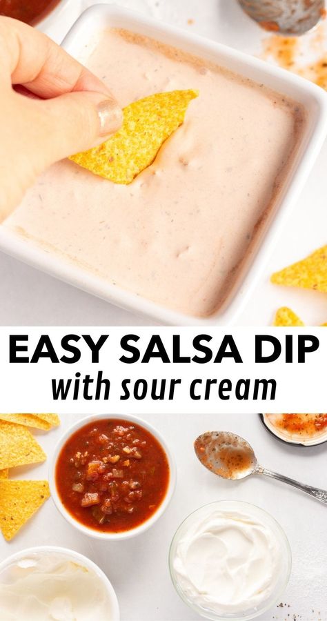 2 Ingredient Salsa Sour Cream Dip Easy Chip Dip, Sour Cream Dip Recipes, Salsa Dip Recipe, Nachos Chips, Super Easy Appetizers, Cheesy Nachos, Creamy Salsa, Cream Crackers, Sour Cream Dip