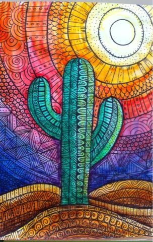 Mrs. Meledki's 3rd grade Tuesday Art   (Above) Arooba, Devyn & Evy                   Mrs. Hall's 3rd grade Friday class    (Ab... Classe D'art, Patterns Ideas, Cactus Art, Zentangle Patterns, Zentangle Art, Mexican Art, Elements Of Art, Art Classroom, Elementary Art