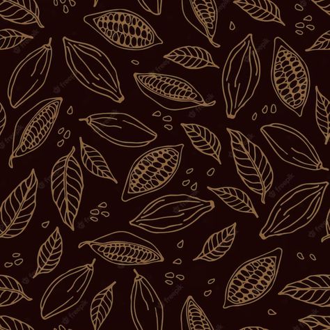 Premium Vector | Vector cocoa beans and cocoa leaves seamless pattern cocoa beans leaves sketch Chocolate Pattern Design, Cocoa Bean Illustration, Chocolate Moodboard, Cocoa Packaging, Chocolate Branding, Leaves Sketch, Leaves Seamless Pattern, Packaging Idea, Food Art For Kids