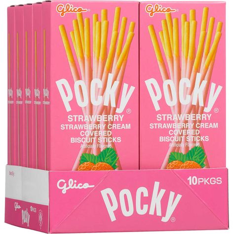 Pocky Strawberry, Pocky Sticks, Japanese Cookies, Japanese Treats, Cookie Sticks, Fruit Cream, Cream Biscuits, Share Happiness, Strawberry Cookies