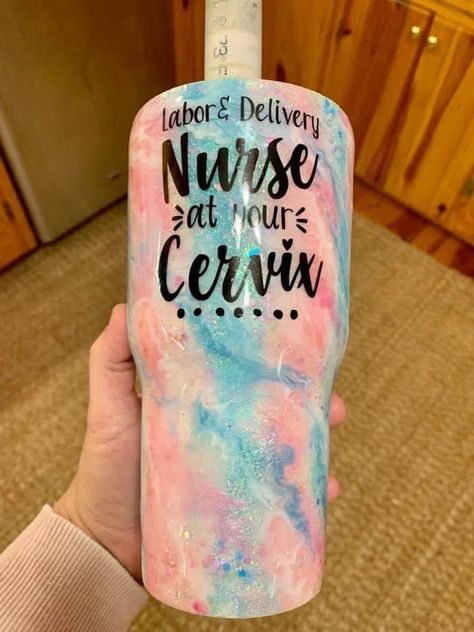 Labor And Delivery Nurse Tumbler, Nurse Tumbler Cups Glitter, Resin Tray Ideas, Tumbler Cups Glitter, Nurse Tumblers, Nursing Party, Custom Tumbler Ideas, Water Bottle Ideas, Tumblers Ideas