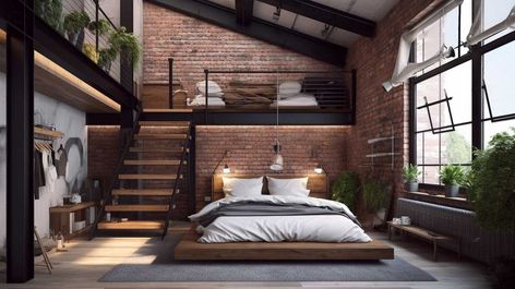 18+ Dreamy Loft Style Bedrooms to Inspire Your Urban Retreat • 333+ Images • [ArtFacade] Large Loft Apartment, Loft Furniture Ideas, House Design Budget, Loft Interior Bedroom, Industrial Loft Bedroom, Loft Type Bedroom, Loft Bedroom Design, Loft Type House, Modern Loft Bedroom