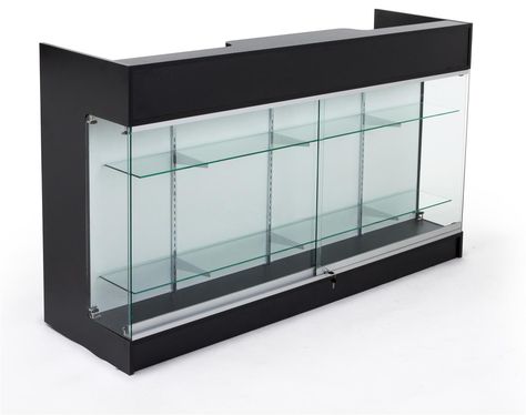 6ft. Cash Wrap w/Display Case Front, Locking Drawers & Shelves on Backside - Black Business Location, Cash Wrap, Store Counter, Side Shelves, Glass Display Case, Interior Vintage, Design Blogs, Counter Display, Display Cabinets