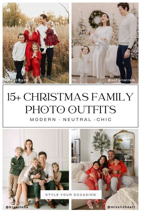 Looking for outfit inspo for holiday family photos? Check out my list of family Christmas pictures outfit ideas that are chic and modern!#FamilyOf4PhotoIdeas #DressyFamilyOutfits #FallFamilyPortraitInspiration Outfits For Family Christmas Pictures, 2024 Family Christmas Photos, Casual Holiday Photo Outfits, Christmas Outfit Ideas For Family Photos, Holiday Family Photo Outfits 2024, Family Photos Christmas Outfits, Family Christmas Photo Outfit Ideas, What To Wear For Christmas Family Photos, Casual Christmas Family Photo Outfits