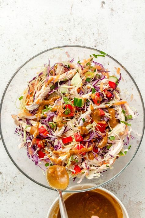 Thai-Inspired Chopped Chicken Salad Recipe - Fed & Fit Peanut Chicken Salad, Chopped Chicken Salad, Fed And Fit, Peanut Chicken, Chicken Salad Recipe, Chicken Salad Recipes, Peanut Sauce, Healthy Eats, Chicken Salad