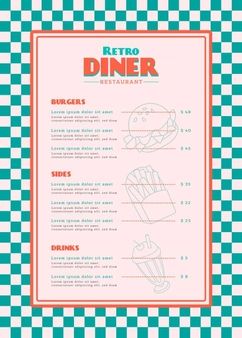 Old School Menu Design, Toms Diner, Digital Restaurant, Pizzeria Menu, Menu Vintage, Menu Sans Gluten, Healthy Restaurant Food, Menu Design Inspiration, Diner Menu