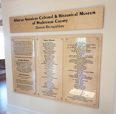 Donor Walls and Plaques | Paragon Design + Display | Ann Arbor, MI Award Wall Display Ideas, Donor Wall Ideas, Donor Wall Design Ideas, Donor Signage Design, Donor Wall Design, Donor Plaques, Donor Recognition Wall, Recognition Plaques, Donor Recognition