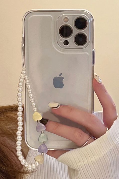 Cute Pearl Heart Bracelet Transparent Phone Case For iPhone 15 14 13 12 11 Pro Max Pearl Heart, Transparent Phone Case, Clear Phone Case, Heart Bracelet, Clear Cases, Iphone 12 Pro, Case For Iphone, Iphone 12, Iphone 13