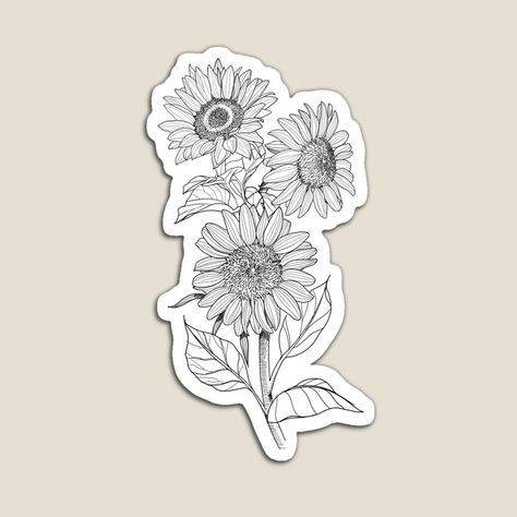 Three Sunflower Tattoo, Illustrations Tattoo, A Tattoo Design, Designs Printable, Sunflower Png, Line Drawings, Titanium Jewelry, Sunflower Tattoo, Tattoos For Kids