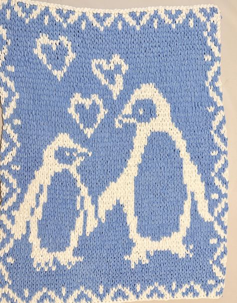 Penguins Blanket Pattern Knitting pattern by Lovely Home AM Loop Yarn Blanket Pattern, Finger Knit Blanket, Loop Yarn Blanket, Knit Blanket Pattern, Finger Knit, Yarn Blanket, Alize Puffy, Pattern Knitting, Finger Knitting