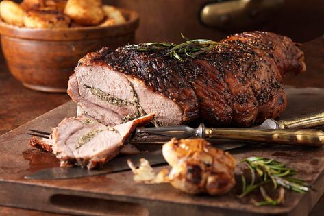 This recipe for stuffed leg of lamb is prepared by slowly roasting it with a pungent stuffing and serving it with a tasty sauce. Traditional Easter Recipes, Easter Dinner Menus, Lamb Leg Recipes, Roast Lamb Leg, Lamb Leg, Leg Of Lamb, Lamb Dishes, Lamb Stew, Lamb Roast