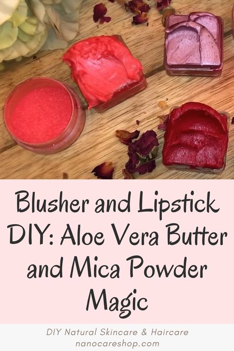 Introducing our latest beauty hack: a Blusher and Lipstick DIY. With just 2 simple ingredients, aloe vera butter and mica color powder, you can now effortlessly craft a creamy blusher and lipstick combo that will revolutionize your beauty routine. In this article, we will guide you through the process of harnessing the power of "Dual-Purpose Makeup" using aloe vera butter and mica powder. Get ready to unlock a radiant and flawless look with this easy-to-follow tutorial. Diy Lipstick With Mica Powder, Diy Natural Lipstick, Diy Matte Lipstick, Diy Cream Blush, Home Made Makeup, Eyeshadow Recipe, Natural Makeup Recipes, Aloe Vera Butter, Homemade Oils