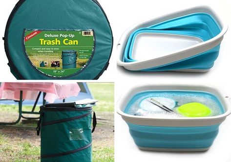 Camping Storage Tent, Space Saving Camping Hacks, Diy Camping Accessories, Tent Camping Hacks Glamping, Camp Organization Ideas, Camping Garbage Can Ideas, Camping Organization Hacks, Diy Camping Kitchen Ideas, Camping Trash Can Ideas