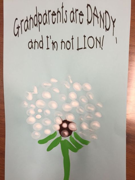 Grandparents Day Craft. Finger paint a dandelion about grandparents. Easy craft. Grandparent Preschool Craft, Grandparent's Day Craft Preschool, Grandparents Day Art Preschool, Grandparents Toddler Craft, Grandparent Art For Toddlers, Simple Grandparents Day Crafts, National Grandparents Day Crafts, Prek Grandparents Day Craft, Grandparents Day Art Projects