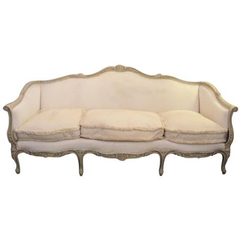 20th Century Maison Jansen Louis XV Style Carved Painted Wood Upholstered Sofa | From a unique collection of antique and modern canapes at https://www.1stdibs.com/furniture/seating/canapes/ Louis Xv Furniture, Romantic Living Room, Feminine Decor, Carved Wood Frame, Maison Jansen, Period Furniture, Wood Sofa, Modern Interiors, Classic Furniture