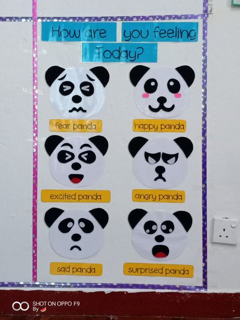 panda's feeling by teacher mun Panda Birthday Board Classroom, Panda Preschool Activities, Panda Classroom Theme, Panda Classroom, Bulletin Letters, Bear Theme Preschool, Life Cycles Preschool, Panda Decor, Panda Craft