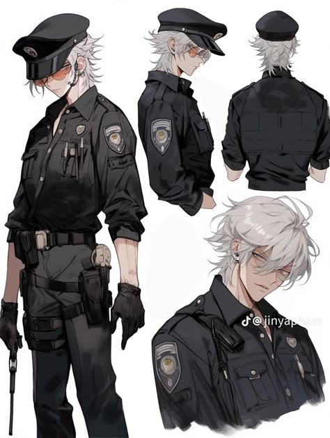 Cool Police Uniforms, Police Officer Pose Reference, Police Reference Drawing, Male Police Officer Character Design, Prison Guard Character Design, Police Oc Male, Police Outfit Drawing, Policeman Character Design, Police Officer Character Design