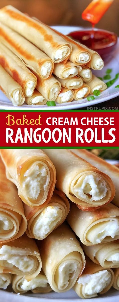 Rangoon Rolls, Cream Cheese Rangoon, Cheese Rangoon, Baked Cream Cheese, Different Types Of Food, Egg Roll Wrappers, Sweet And Sour Sauce, Think Food, Egg Roll