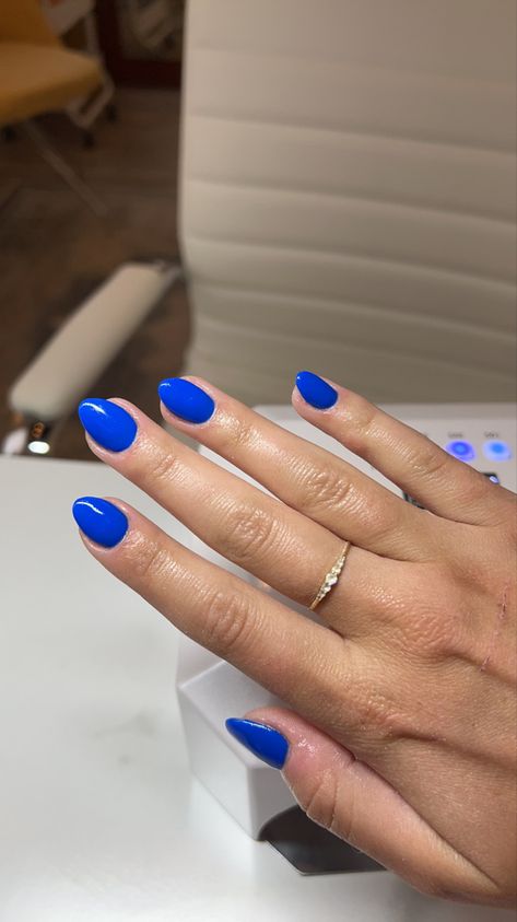 Vacation Nails One Color, Short Bright Blue Nails, Short Almond Royal Blue Nails, Duke Blue Nails, Colbolt Blue Nails Almond, Royal Blue Oval Nails, Electric Blue Nails Short, Almond Royal Blue Nails, Royal Blue Nails Almond Shape