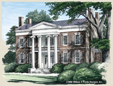 William Poole "Pillow House"  4790 sq. ft.  True dream.... but still those elements which could be incorporated into a smaller footprint. Southern Colonial House Plans, Neoclassical House, Southern Colonial, Southern Style House, Colonial Style House Plans, Southern Style House Plans, Southern House Plan, Luxury Plan, Colonial House Plans