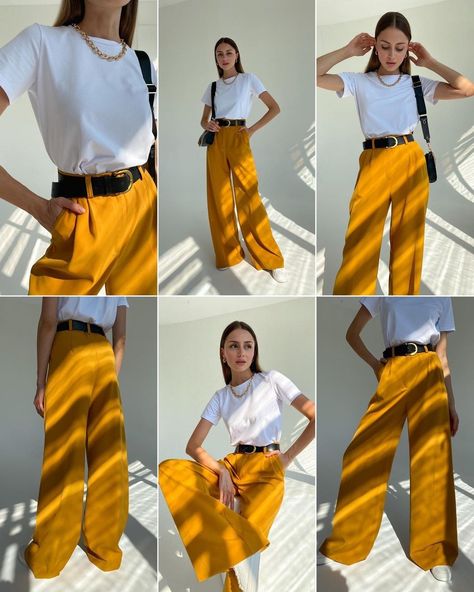 Styling Yellow Pants, Mustard Pants Outfit Work, Yellow Pants Outfit Work Attire, Yellow Trousers Outfit, Mustard Pants Outfit, Yellow Pants Outfit, Mustard Yellow Pants, Baggy Pants Outfit, Pants Outfit Work