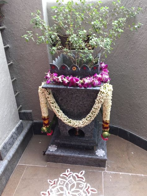 Thulasi pit designs for balcony Tulasi Plant In Balcony, Tulasi Kota Designs In Balcony, Tulsi Pot Design, Designs For Balcony, Thulasi Madam, Thulasi Plant Decoration, Tulsi Vrindavan, Thulasi Plant, Tulsi Pooja