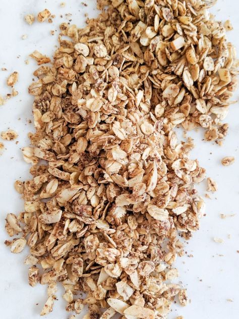 5 Minute Granola | Welcome to The Miller's Kitchen Low Calorie Granola Recipe, Low Sugar Granola Recipe, Oat Granola Recipe, Low Calorie Granola, Granola Calories, Nut Free Granola, Low Sugar Granola, Dietitian Recipes, How To Make Granola