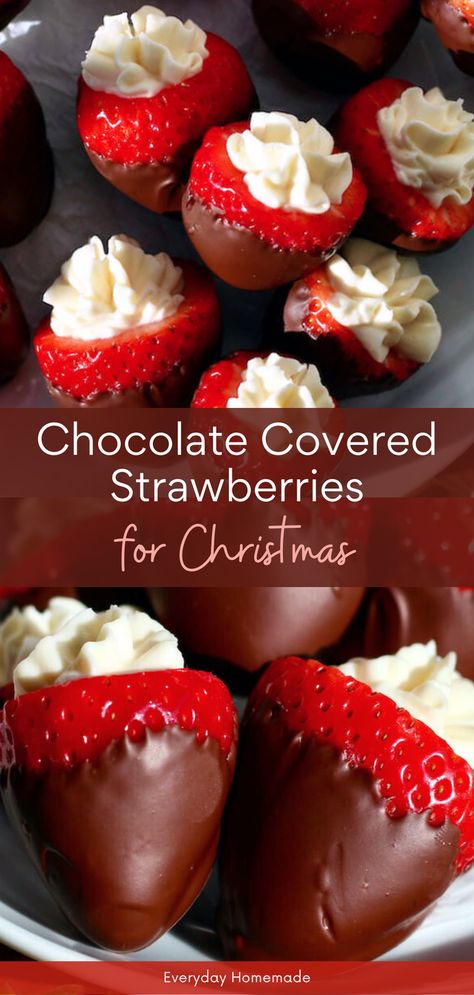 Looking for a sweet and easy holiday treat? Try this recipe for Chocolate Covered Cheesecake Strawberries! Fresh strawberries are filled with creamy cheesecake filling, dipped in chocolate, and can be decorated for Christmas. These quick and cute dessert ideas are perfect for holiday parties or as festive treats to share with family and friends. Strawberry Santas With Cream Cheese, Chocolate Covered Strawberries For Christmas, Chocolate Strawberries Christmas, Christmas Dipped Strawberries, Chocolate Dipped Strawberries Christmas, Strawberry Christmas Desserts, Christmas Covered Strawberries, Christmas Chocolate Covered Strawberries, Best Chocolate Covered Strawberries