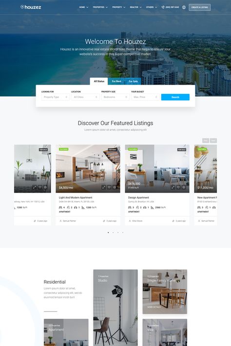 Houzez is a popular and highly-rated WordPress theme designed specifically for real estate agents, brokers, and agencies. With its advanced features and customization options, Houzez makes it easy to create a professional and functional real estate website. Real Estate Website Design Inspiration, Real Estate Agent Website Design, Website Real Estate, Real Estate Landing Page, Real Estate Website Templates, About Us Page Design, Real Estate Landing Pages, Best Real Estate Investments, Real Estate Website Design