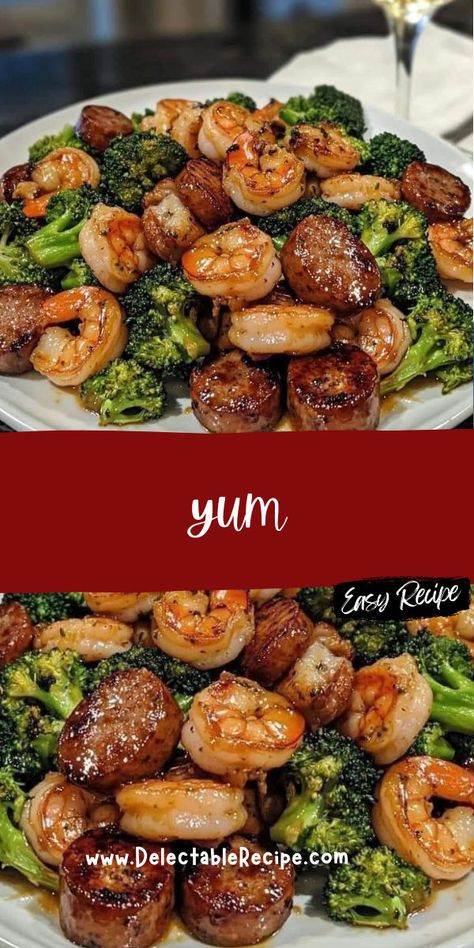 Seafood Board, Honey Shrimp, Honey Garlic Shrimp, Shrimp And Sausage, Broccoli Dishes, Shrimp Sausage, Shrimp And Broccoli, Honey Garlic Sauce, Honey Recipes