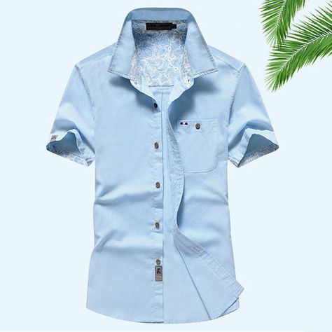 AFSJEEP Outdoor Casual Linen Short Sleeve Chest Pockets Dress Shirts for Men Dress Shirts For Men, Moon Blue, Wedding Dress Men, Leisure Suit, Short Sleeve Dress Shirt, Loose Shirt, Linen Short, Casual Cardigans, Loose Shirts