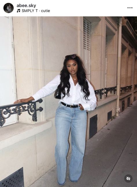 Jeans For Dinner Outfit, Thanksgiving Outfit Black Women Casual, Iris West Allen Outfits, Collard Shirt Outfit Women, Jeans Chemise Outfit, Black Woman Aesthetic Outfits, Rich Black Women Aesthetic, Jeans Dinner Outfit, 80s Outfit Inspiration