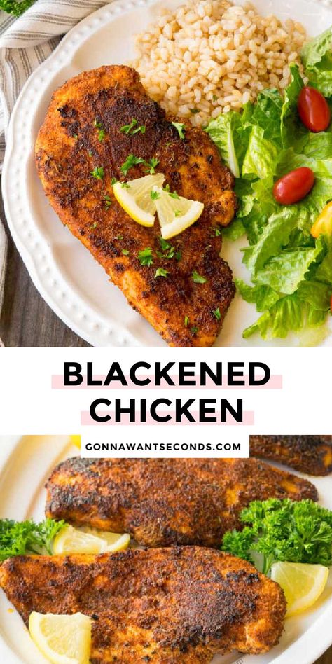 *NEW* Blackened Chicken uses high heat to make a crust of seasoning around a moist, delicious chicken. It’s super simple, but it’s sure to impress! 5-minute prep! #blackenedchicken #chickenrecipes Easy Blackened Chicken, Cajun Dinner, Blackened Chicken Recipe, Paul Prudhomme, Blackened Chicken, Keto Friendly Desserts, Spice Rub, Cast Iron Skillet, Iron Skillet