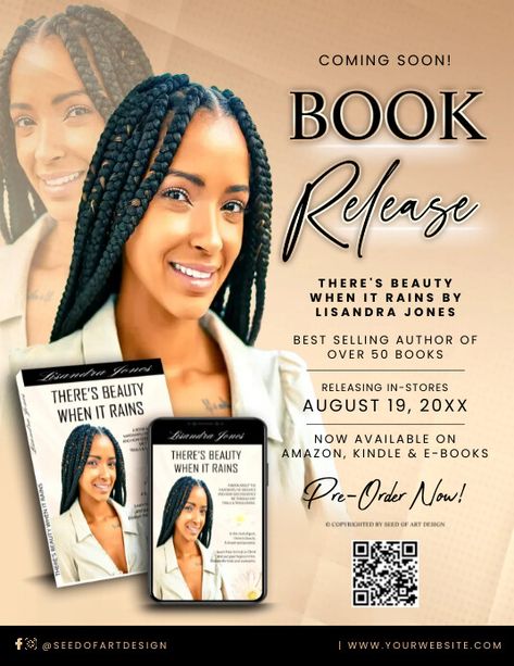 Neutral & Black Elegant Book Release Flyer, black and soft neutral tones book launch release flyer, book advertisement, signing and meet greet author event, author book release template, book mockup template, elegant modern book launch release template, book marketing advertisement flyer. Book Signing Event Ideas, Book Advertisement, Conference Planning, Book Signing Event, Book Event, Book Advertising, Author Event, Podcast Cover, Modern Books